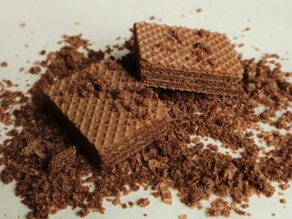 chocolate wafers and chocolate crumbs.