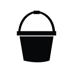 Minimalist black bucket icon features a handle and simplistic design over a white background