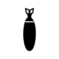 Stylized graphic representation of a bomb with tail fins on white background