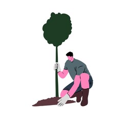Man Supporting Large Tree Illustration