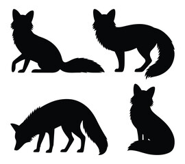 Set of fox silhouettes. isolated vector on white background.