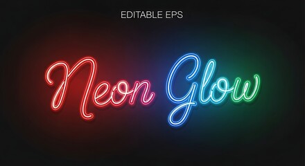 Neon Glow Text Effect Colorful Editable EPS.