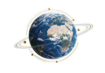 Isolated Earth with golden orbiting rings, visualization for environment or global concept