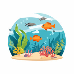 Naklejka premium Vibrant Underwater Scene Colorful Fish and Coral Reef Illustration