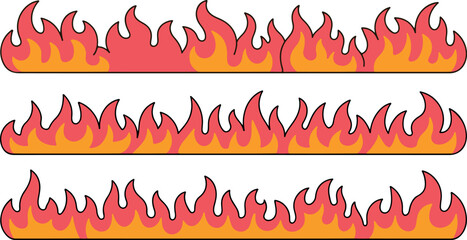 Cartoon flames set against a black backdrop showcases vibrant orange and pink hues perfect for adding a fiery touch to graphic designs and creative projects with dynamic energy