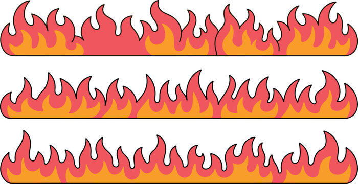 Cartoon flames set against a black backdrop showcases vibrant orange and pink hues perfect for adding a fiery touch to graphic designs and creative projects with dynamic energy