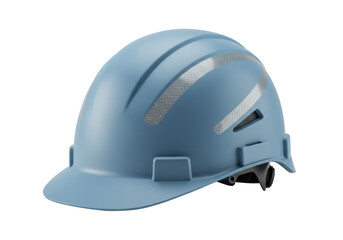 Fototapeta premium Isolated light-blue hard hat with reflective stripes used in construction and industrial work