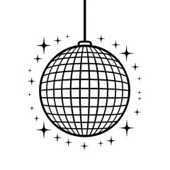 Retro disco ball icon with sparkling stars