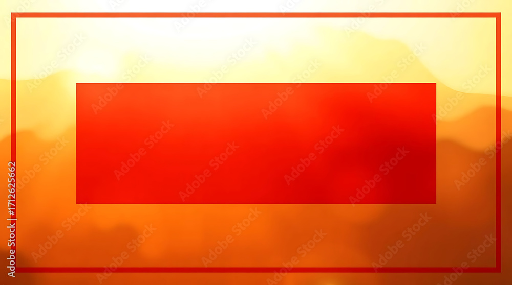 Poster abstract orange and red gradient background with a rectangular frame and a central red rectangle