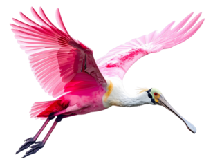 Roseate Spoonbill in Flight with Wide Open Wings