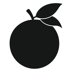 Black silhouette of an orange with two leaves and stem
