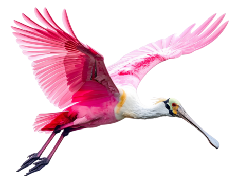 Roseate Spoonbill in Flight with Wide Open Wings