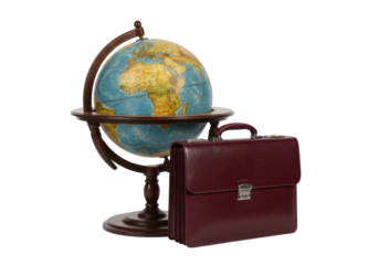 Isolated globe of the world with a briefcase for business or global trade concepts