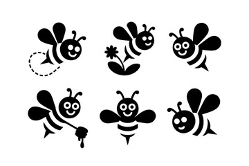 A collection of six whimsical and minimalist bee icons