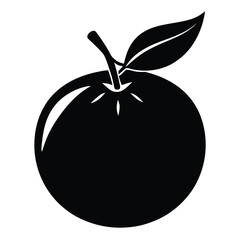 Simple Black Silhouette of a Round Orange with Leaf