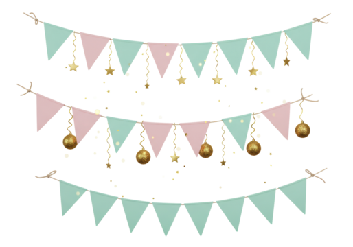 Isolated, party decorations with pennant banners and ornaments for baby shower, birthday - Powered by Adobe