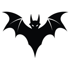 Black Bat Silhouette with Spread Wings for Halloween Decoration or Design