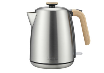 Isolated Stainless steel electric kettle with wood handle for boiling water, close-up