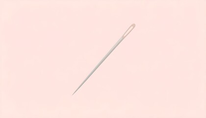 Sharp silver sewing needle with an eye, isolated on a gentle pink background. Essential tool for crafting, tailoring, and textile work.