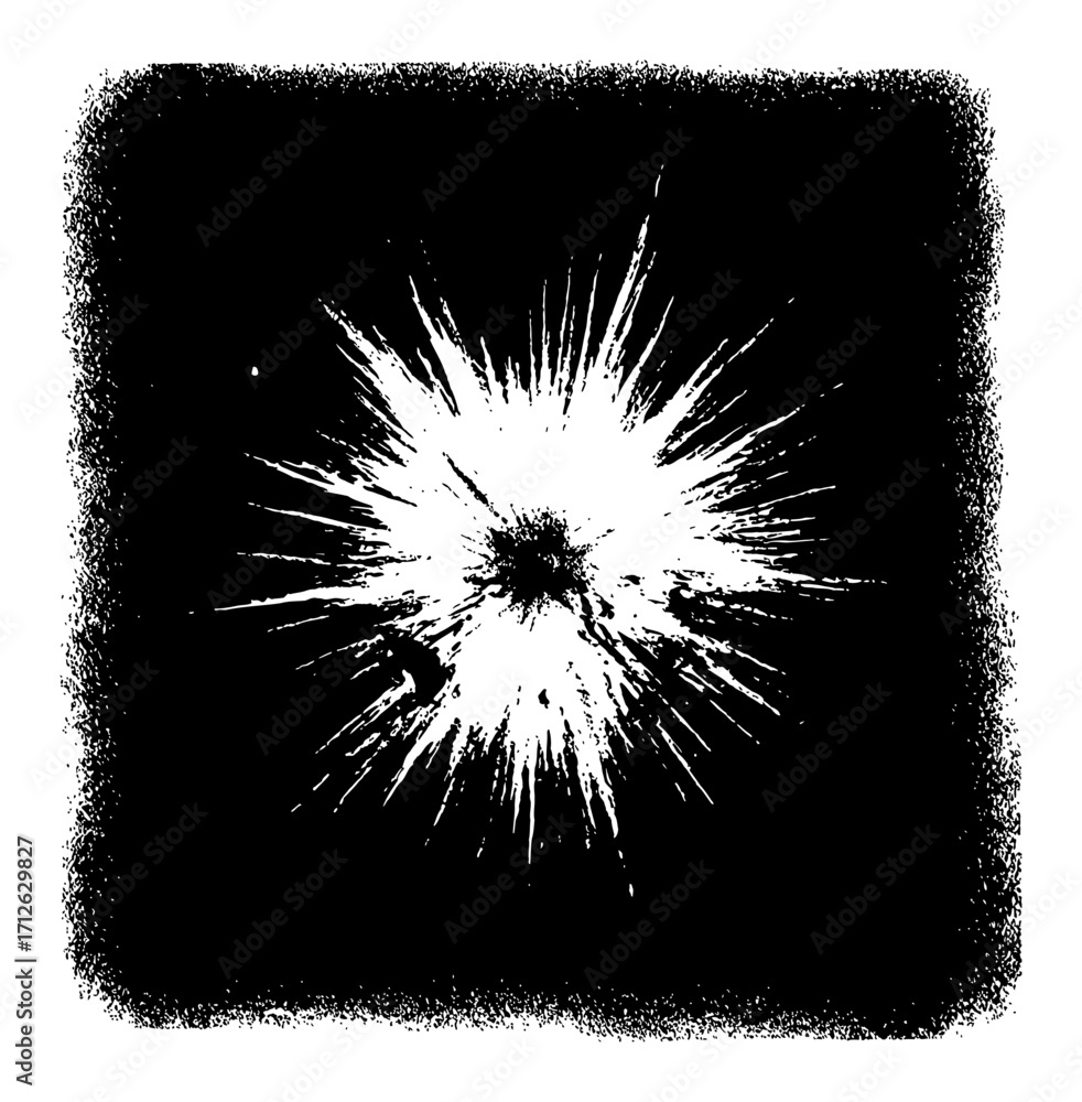 Wall mural black ink splatter and scratch pattern grunge explosion texture with distressed border black and whi