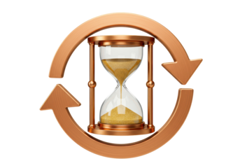 Isolated Hourglass Clock With Copper Arrows Forming Circle around it in Motion Concept