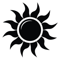 Stylized Black Sun Illustration with Pointed Rays on White Background
