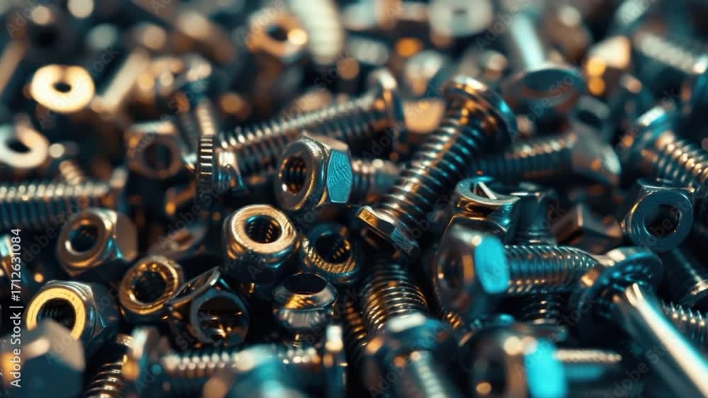 Poster A pile of assorted screws and nuts arranged neatly on a table