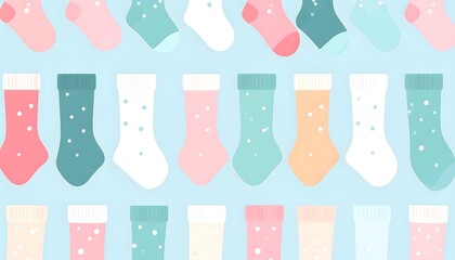 Pastel Polka Dot Socks Seamless Pattern. Cute and Colorful Footwear Background for Baby Fashion, Textile, and Cozy Design.