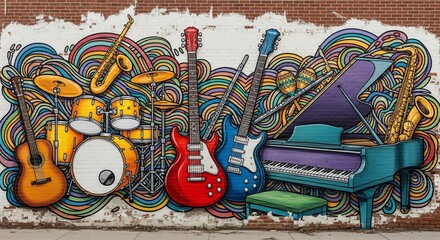 Vibrant Musical Mural: A Symphony of Colors and Instruments