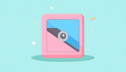 Cute Pink Pencil Sharpener Icon. Flat Design Stationery Illustration on Light Blue Background. School Supplies Graphic.
