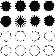 Badge Shapes Set – Vector Starburst, Seal, Label, Emblem, Outline Icons