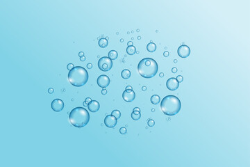 Realistic soap bubbles isolated on light blue background. Set of soap bubbles with rainbow reflection.
Abstract floating soap bubbles. Water drop,