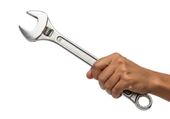 Isolated Adjustable Wrench and Open End Wrench Held in Hand for Tightening or Loosening Fasteners