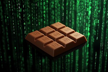 Chocolate bar on a digital green matrix background