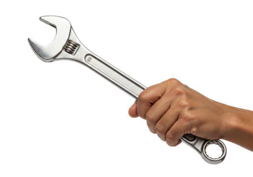 Isolated Adjustable Wrench and Open End Wrench Held in Hand for Tightening or Loosening Fasteners