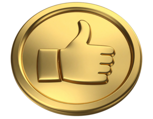 Angled Gold Badge with Thumb Up PNG