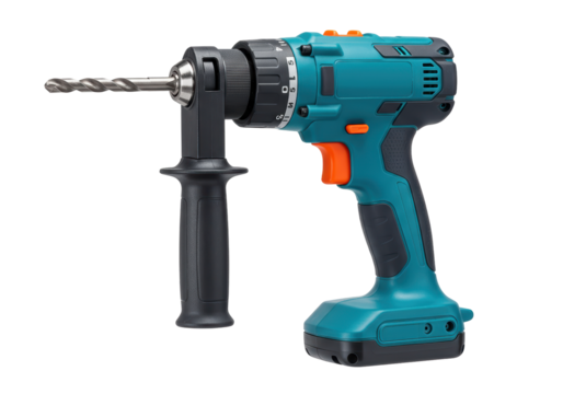 Isolated Cordless Drill with Adjustable Speed, Auxiliary Handle for Tight Areas, no background - Powered by Adobe