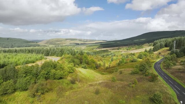 Wind Farm from a drone, Roxburghshire, Roxburgh, Southern Uplands, Scotland