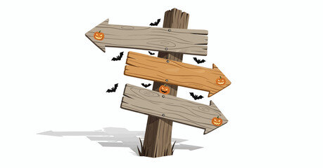 Spooky Halloween Wooden Signpost Three Arrows Pointing Different Directions