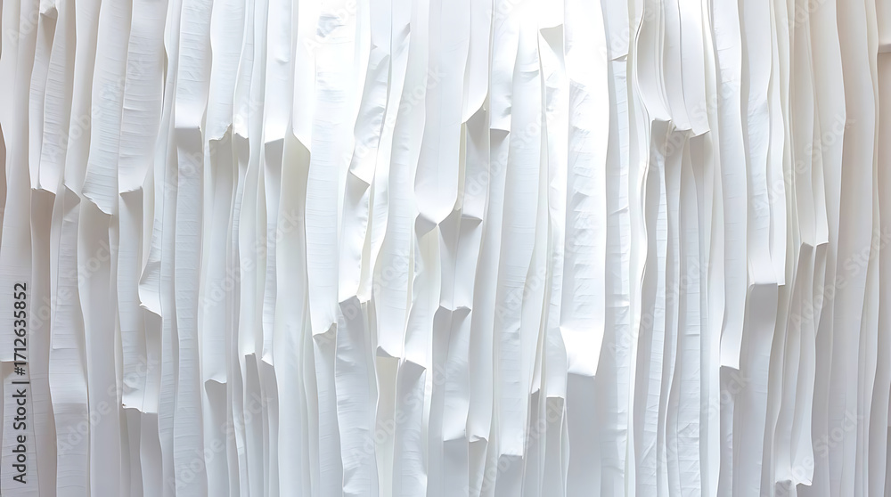 Poster abstract white paper strips creating a textured background with light and shadow interplay, creating