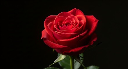 Single Red Rose Close Up Dark Background.