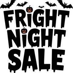 Spooky "Fright Night Sale" text with bats and pumpkins, perfect for Halloween promotions.