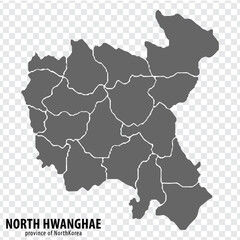 Blank map North Hwanghae Province of North Korea. High quality map North Hwanghae Province with districts on transparent background for your web site design, logo, app, UI. North Korea.  EPS10.