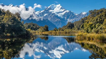 Fototapeta premium Majestic mountain reflected in serene lake. (1)