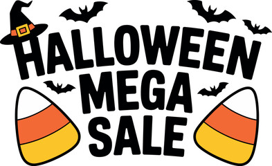 Spooky Halloween Mega Sale with candy corn and bats for festive advertising