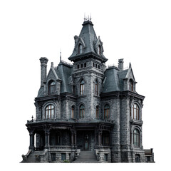 Obraz premium Victorian mansion standing tall amid a clear sky, isolated on transparent cutout background
