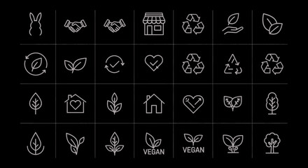 Eco Friendly Icons Set  Recycling Vegan Sustainable Business Green Living and Organic Concepts