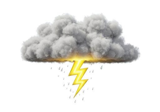 Isolated Weather Icon Depicting a Storm Cloud, Lightning, and Raindrops, Indicating a Tempest - Powered by Adobe