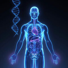 Futuristic medical visualization of internal human organs and anatomy concept