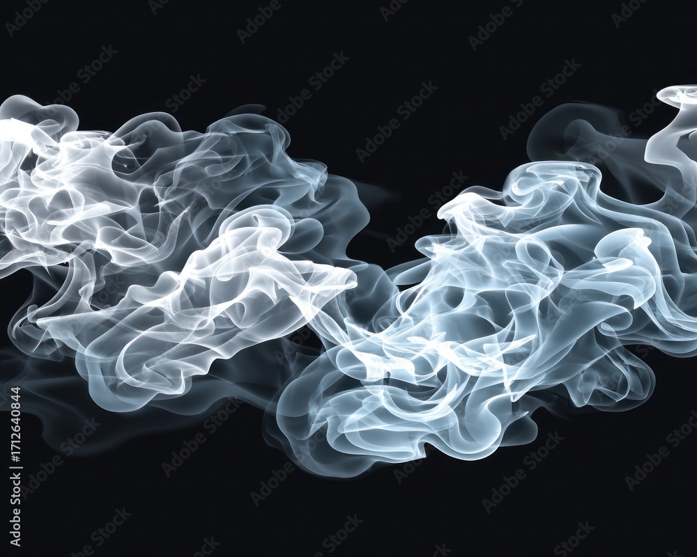 Poster soft, white smoke curls and twists fluidly, creating an enchanting scene on a dark backdrop